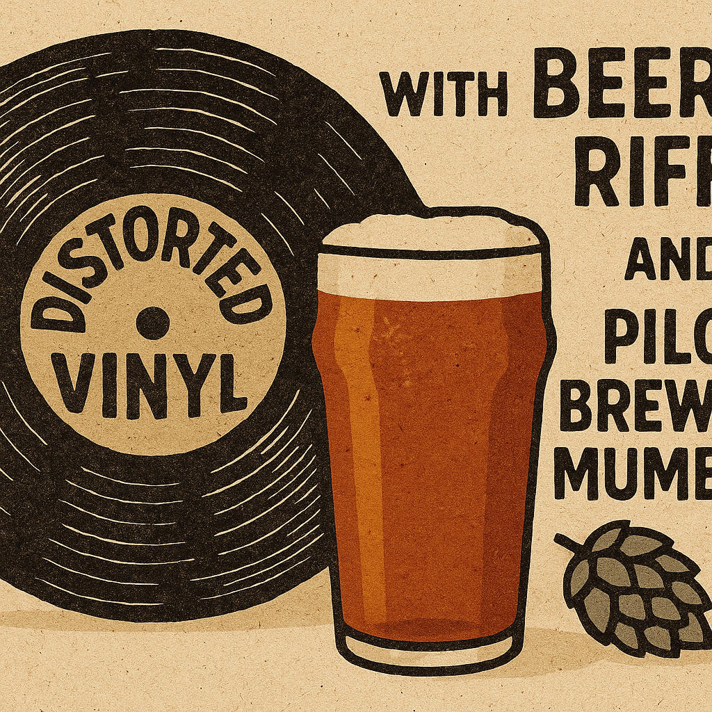 Distorted Vinyl With Beer Riff and Pilot Brewery Mumbles Collaboration Amber beer